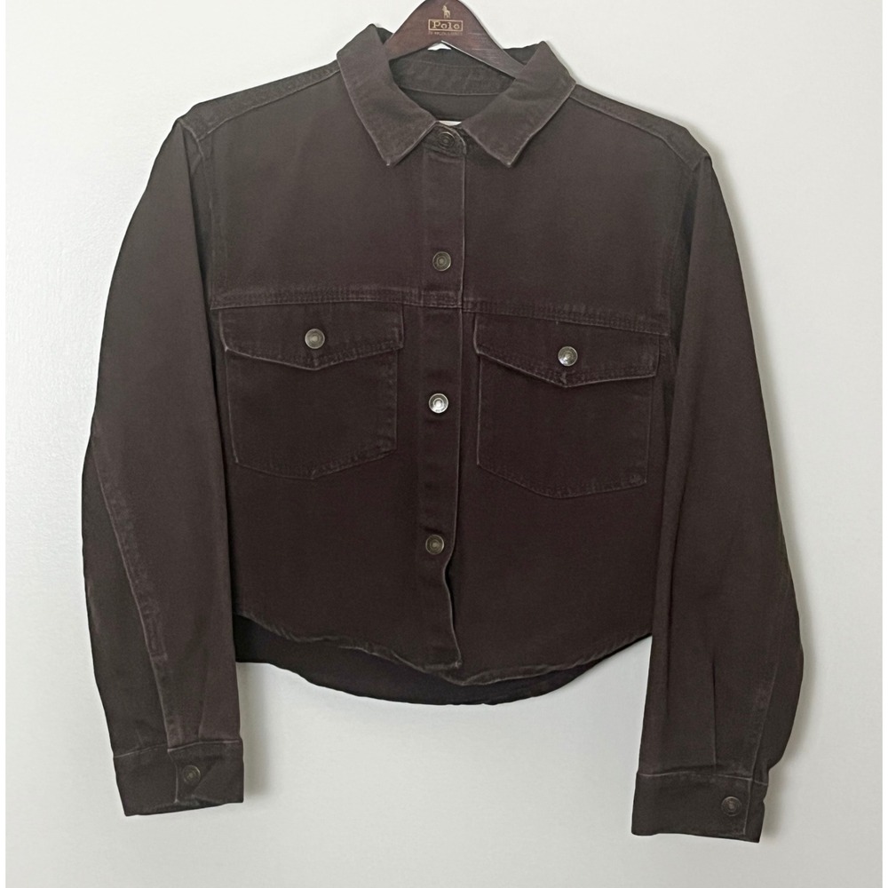 Stoosh Vintage Denim Cropped Trucker Jacket Womens Large Brown Button Up Earthy